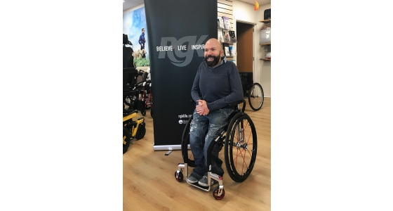 Christopher takes delivery of his new RGK Tiga Sub 4 active wheelchair