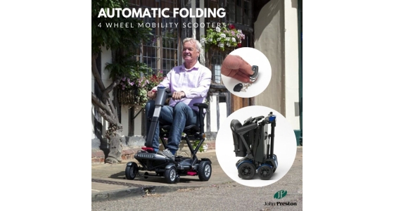 Lightweight four wheel automatic folding mobility scooters - Mobie, Smarti, Minimo Autofold, The Foldy Pro and Knight Electrofold