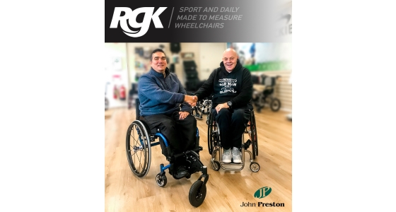 John McLaughlin collects his new RGK Hi-Lite Titanium Wheelchair