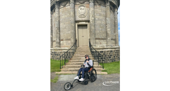 Michelle enjoying her all terrain wheelchair package 